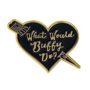 WHAT WOULD BUFFY DO STAKE THROUGH THE HEART OIL DRIPPED ENAMEL PIN BROOCH NWT